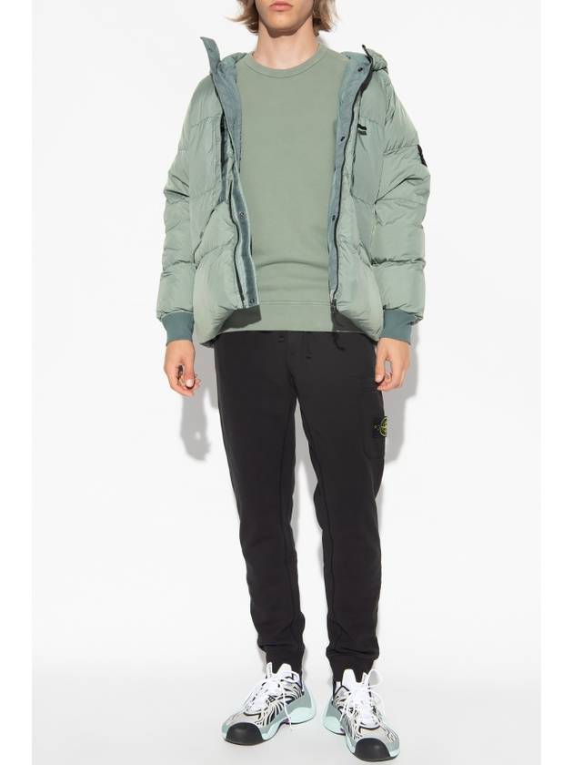 Brushed Cotton Fleece Garment Dyed Crewneck Sweatshirt Sage Green - STONE ISLAND - BALAAN 3