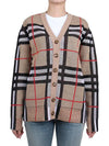 V-Neck Checked Technical Cotton Cardigan Archive Beige - BURBERRY - BALAAN 3