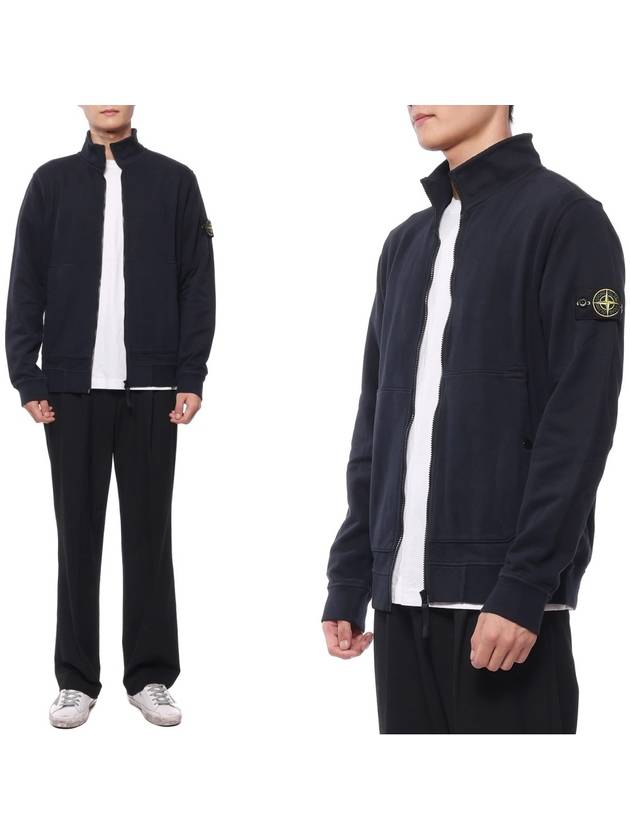 Men's Wappen Patch Cotton Zip Up Jacket Blue - STONE ISLAND - BALAAN 2