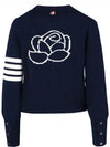 Floral Intarsia Cotton Cardigan Navy - THOM BROWNE - BALAAN 4