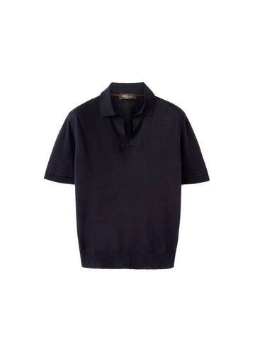 Ryome Silk Linen Polo Shirt Navy - LORO PIANA - BALAAN 1