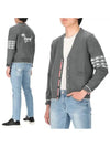 4-Bar V-Neck Hector Jacquard Cotton Cardigan Grey - THOM BROWNE - BALAAN 2