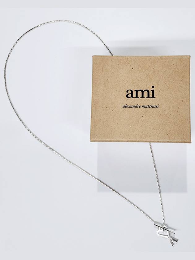 Heart Logo Chain Metal Necklace Silver - AMI - BALAAN 3