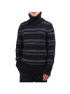 Men's Striped Cable Wool Turtleneck Black - SAINT LAURENT - BALAAN 1