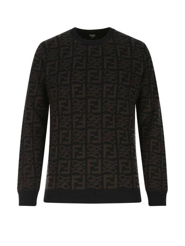 Men's FF Logo Wool Pullover Knit Top Black - FENDI - BALAAN.