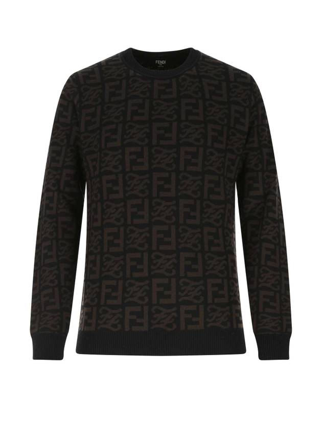 Men's FF Logo Wool Pullover Knit Top Black - FENDI - BALAAN 1