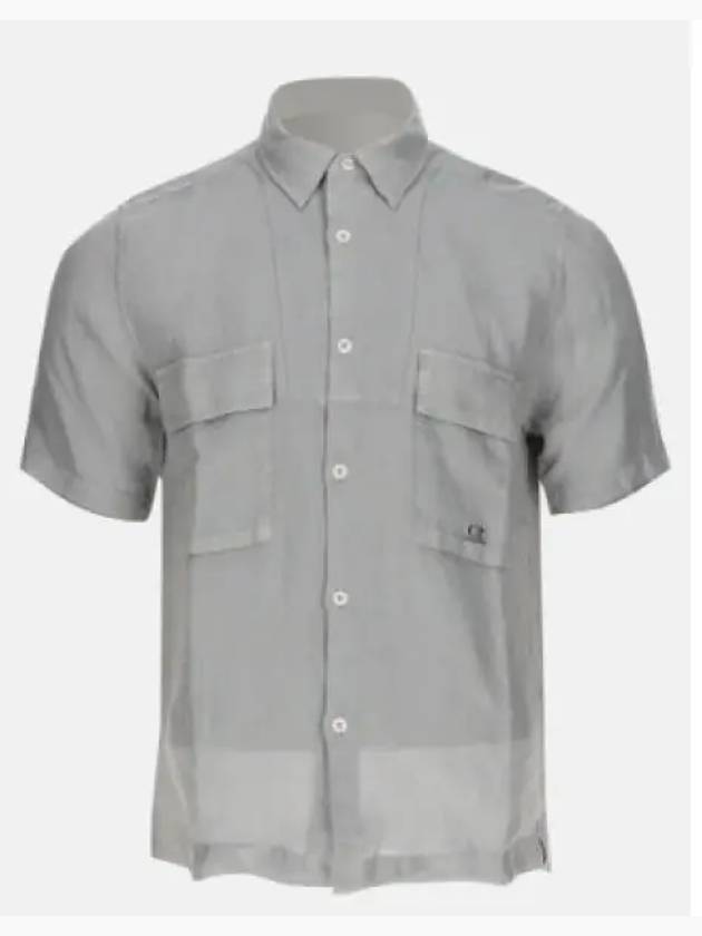 Linen Short Sleeve Shirt Grey - CP COMPANY - BALAAN 2