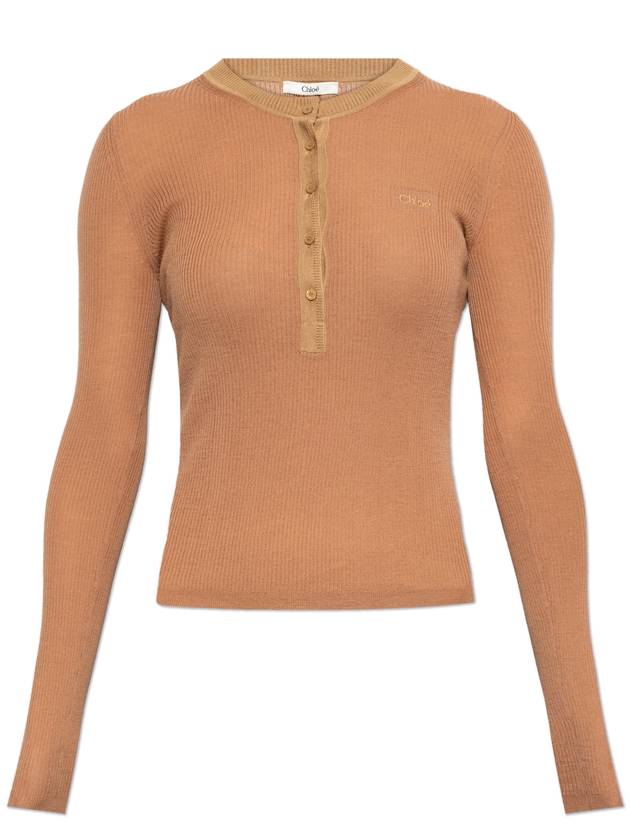 Chloé Wool Sweater With Logo, Women's, Brown - CHLOE - BALAAN 1