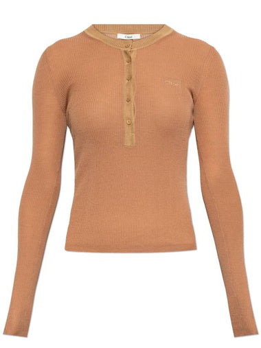 Chloé Wool Sweater With Logo, Women's, Brown - CHLOE - BALAAN 1