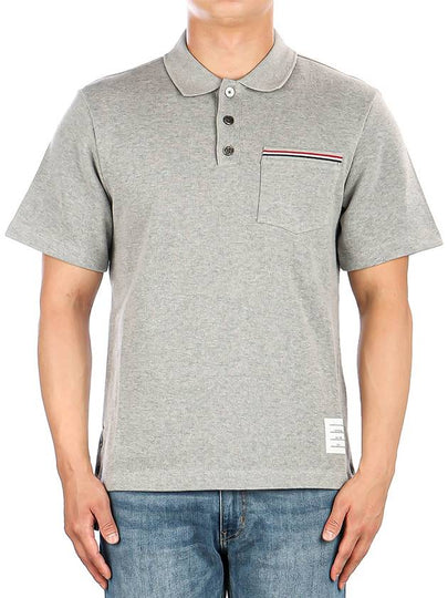 RWB Pocket Interlock Cotton Short Sleeve Polo Shirt Grey - THOM BROWNE - BALAAN 2