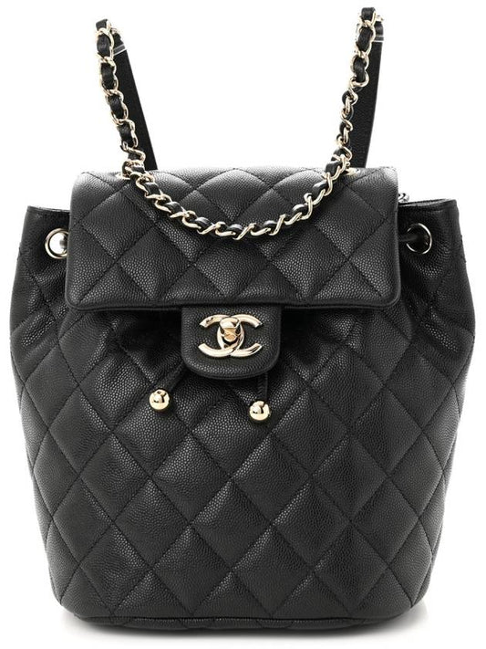 Shiny Grained Calfskin Gold Metal Backpack Black - CHANEL - BALAAN 2