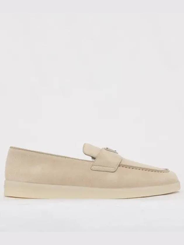 Triangle Logo Suede Loafers Beige - PRADA - BALAAN 2