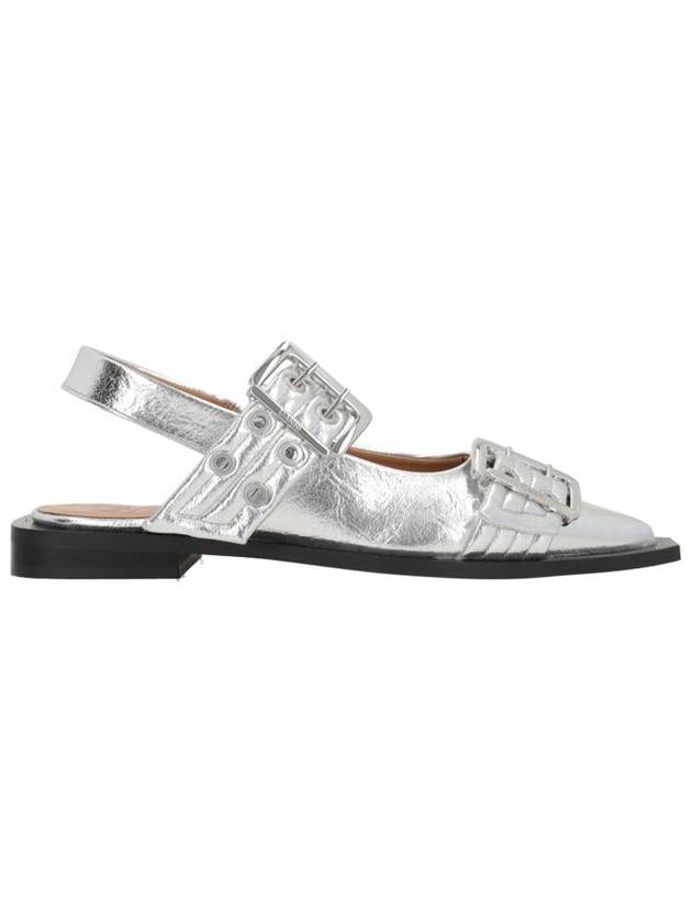 Double Buckle Metallic Effect Ballerinas Silver - GANNI - BALAAN 4