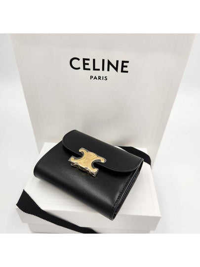 Triomphe Small Shiny Calfskin Half Wallet Black - CELINE - BALAAN 2