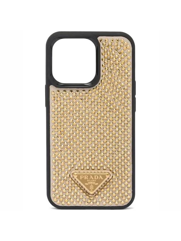 Triangle Logo Rhinestone Iphone 13 Pro Phone Case Gold - PRADA - BALAAN 1