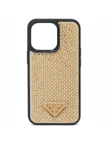 Triangle Logo Rhinestone Iphone 13 Pro Phone Case Gold - PRADA - BALAAN 1