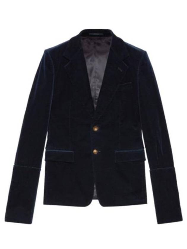 Stretch Cotton Velvet Formal Jacket Dark Blue - GUCCI - BALAAN 9