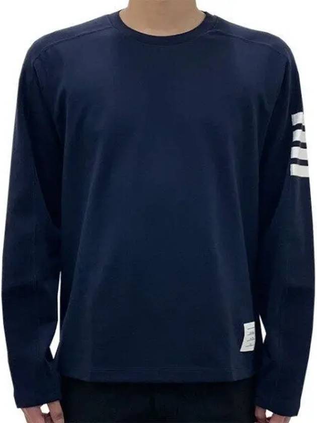 Diagonal Armband Side Slit Long Sleeve T shirt Navy 1126860 - THOM BROWNE - BALAAN 1