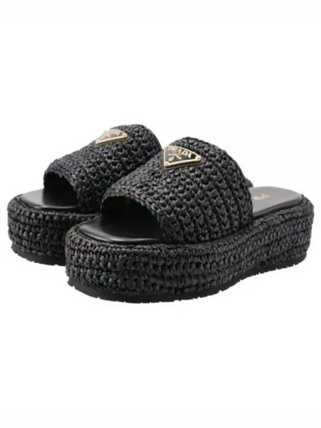 Crochet Flatform Slide Slippers Black - PRADA - BALAAN 1