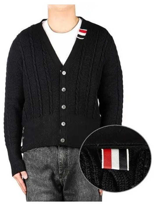 Cable Knitwear Virgin Wool Cardigan Navy - THOM BROWNE - BALAAN 2