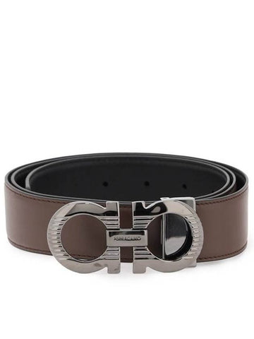 Gancini Buckle Reversible Leather Belt Brown - SALVATORE FERRAGAMO - BALAAN 1