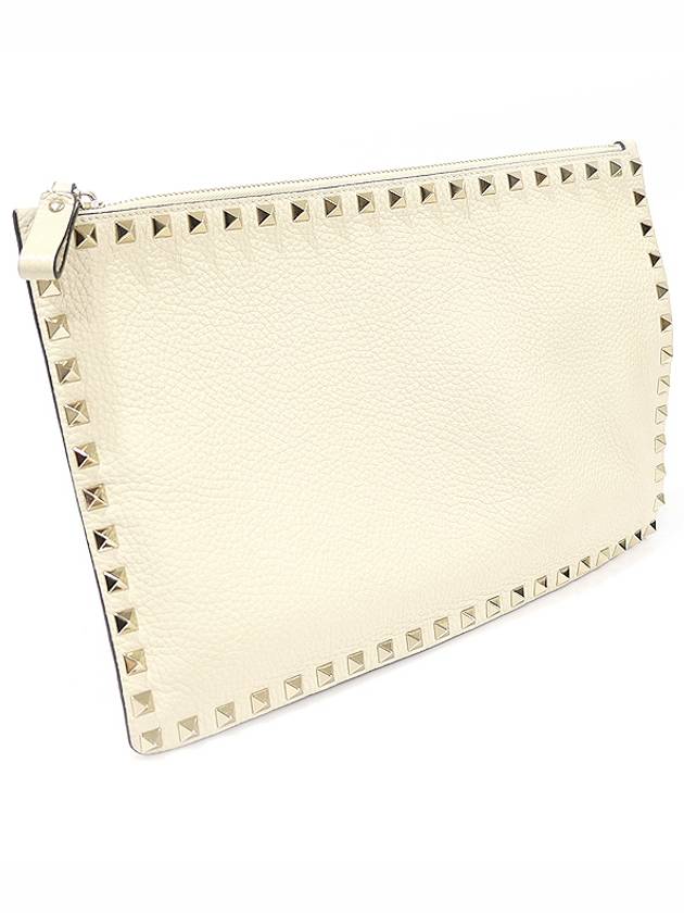 RW2P0269VSHI16 Ivory Stampa Alce Calfskin Gold Rockstud Pouch Clutch - VALENTINO - BALAAN 2