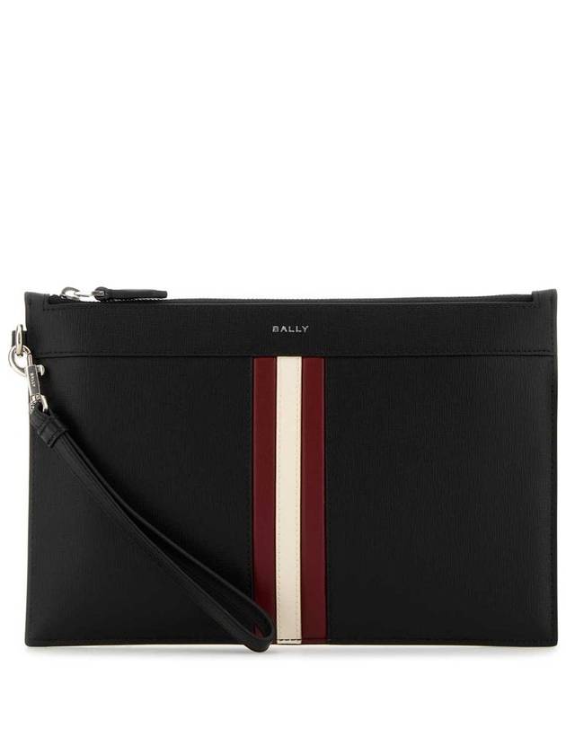 Logo Print Stripe Zipper Clutch Bag Black - BALLY - BALAAN 2