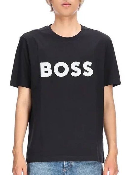 Regular Fit Cotton Short Sleeve T-shirt Dark Blue - HUGO BOSS - BALAAN 2