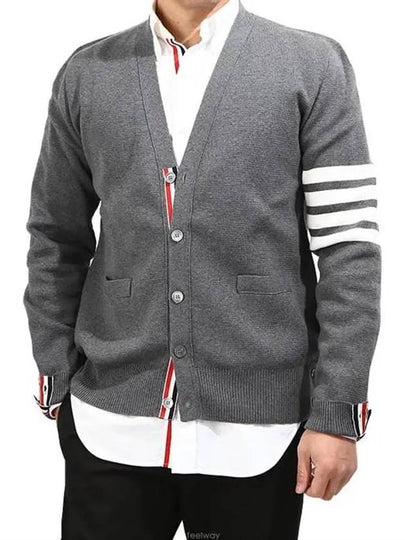 Milano Stitch 4-Bar Cardigan Medium Grey - THOM BROWNE - BALAAN 2