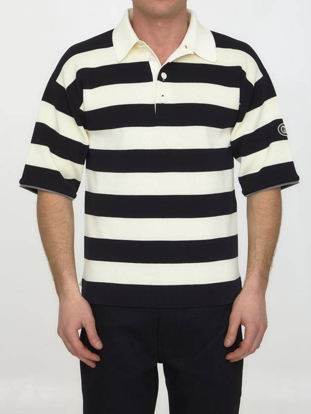 Men's Striped Cotton Polo Shirt Ivory Black - GUCCI - BALAAN 2