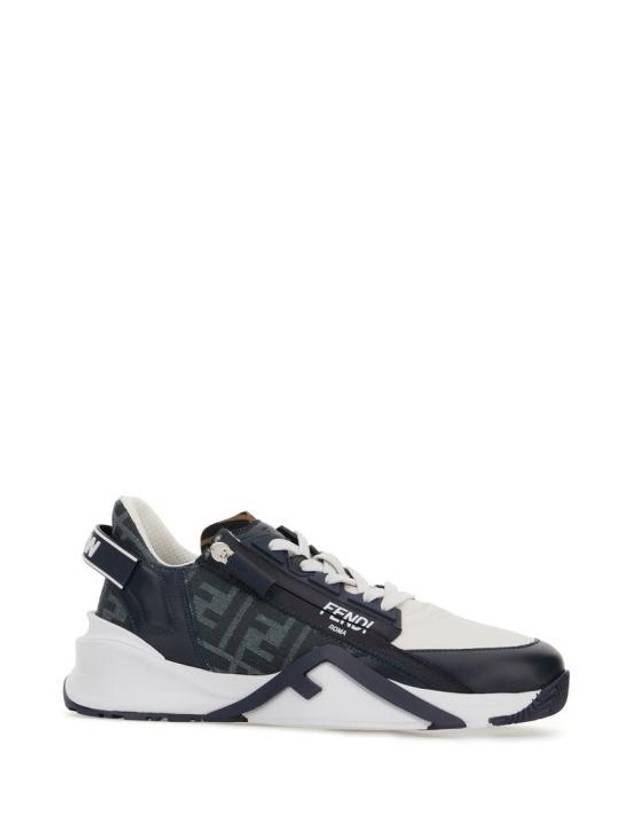 Flow FF Jacquard Leather Running Low Top Sneakers Blue - FENDI - BALAAN 3