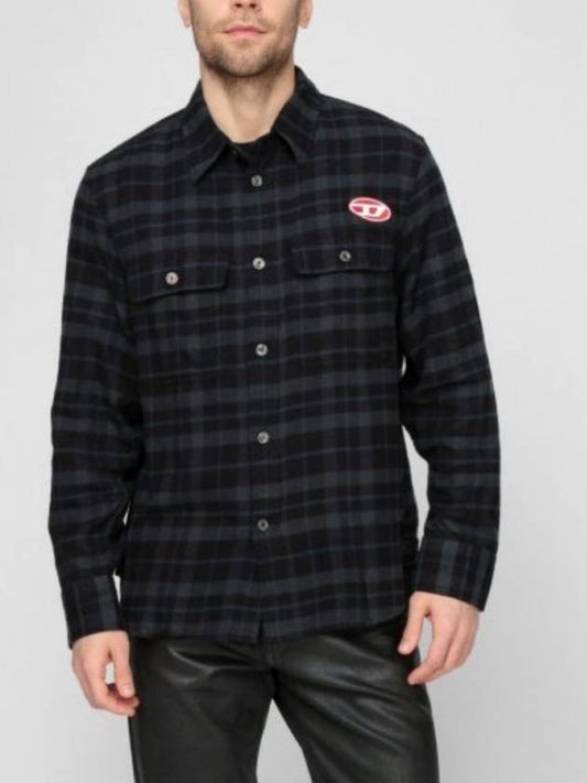 Men's Deep Green Logo Patch Check Shirt A03695 - DIESEL - BALAAN 2