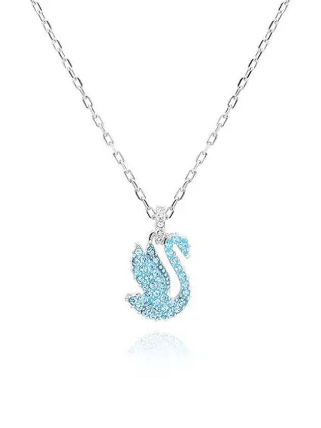 Women's Iconic Swan Pendant Small Rhodium Plated Necklace Blue - SWAROVSKI - BALAAN 4