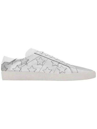 Star Patch Leather Low Top Sneakers Silver - SAINT LAURENT - BALAAN 1