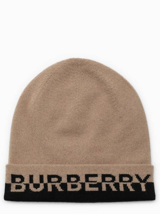 Cashmere Intarsia Logo Beanie Brown - BURBERRY - BALAAN 2