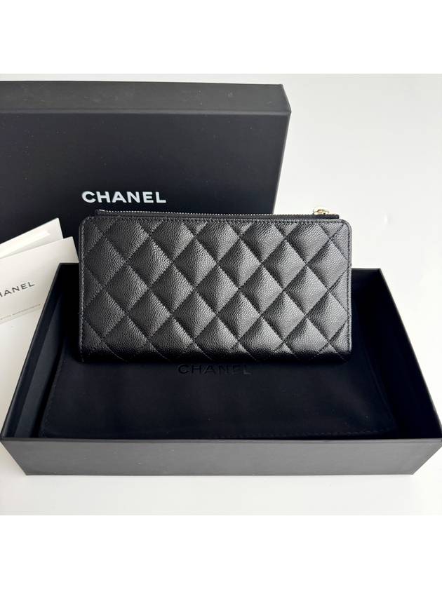 CC Gold Logo Classic Zipper Caviar Long Wallet Black - CHANEL - BALAAN 3