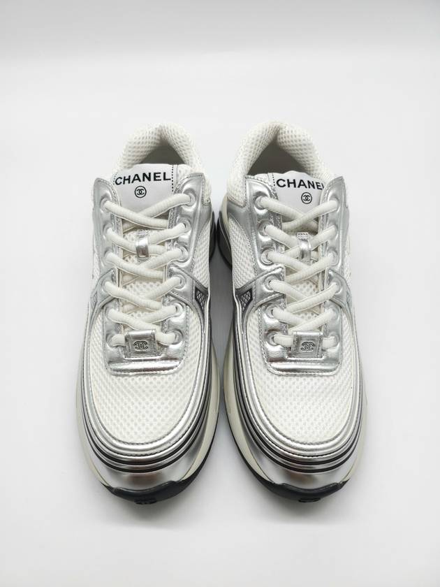 Fabric Laminated Low Top Sneakers Silver - CHANEL - BALAAN 3