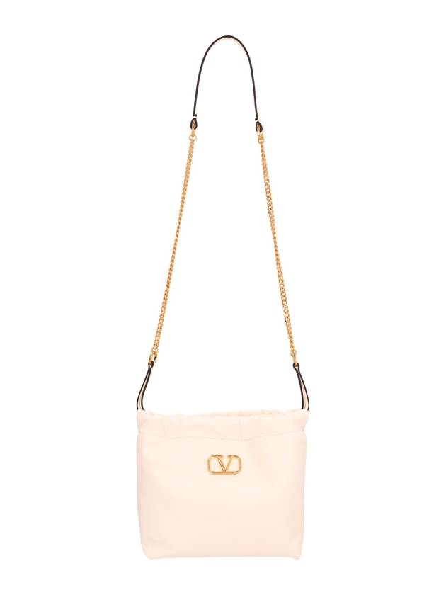 V Logo Drawstring Chain Bucket Bag White - VALENTINO - BALAAN 1