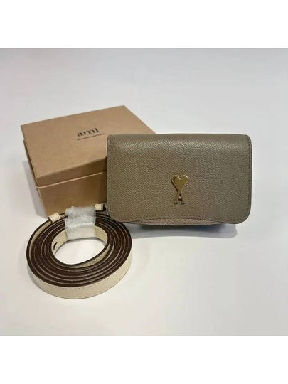 Heart Logo Calf Leather Strap Card Wallet Taupe - AMI - BALAAN 2