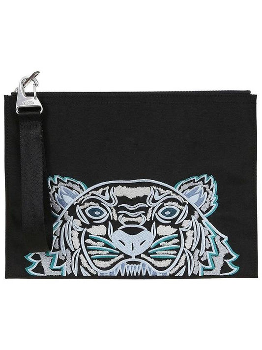 Tiger Embroidery Logo Clutch Bag Black - KENZO - BALAAN 1