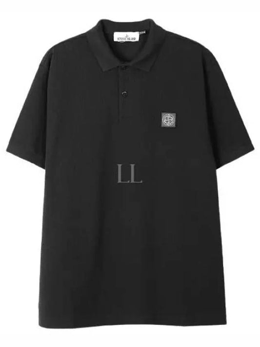Compass Patch Short Sleeve Polo Shirt Black - STONE ISLAND - BALAAN 2