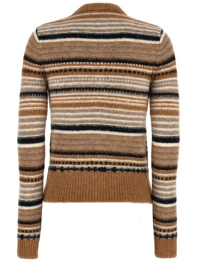 Striped Soft Wool Knit Cardigan Brown - GANNI - BALAAN 3