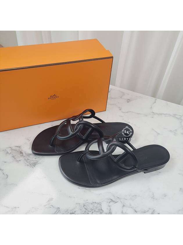 Women's Beach Sandals Flip Flops Leather Black 375 H202182Z - HERMES - BALAAN 3