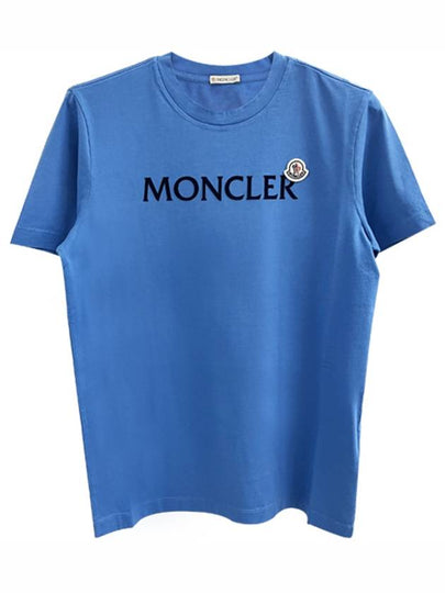 Logo Lettering Crew Neck Cotton Short Sleeve T-Shirt Blue - MONCLER - BALAAN 2