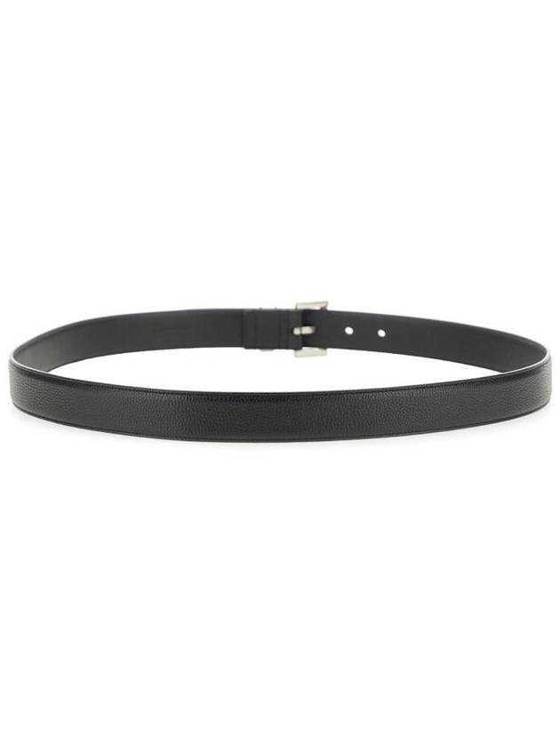 Grained Leather Silver Monogram Belt Black - SAINT LAURENT - BALAAN 4