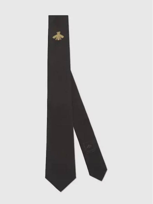 Bee Embroidered Silk Tie Black - GUCCI - BALAAN 2