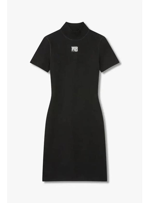 Logo Patch Mockneck Dress Black - ALEXANDER WANG - BALAAN 1