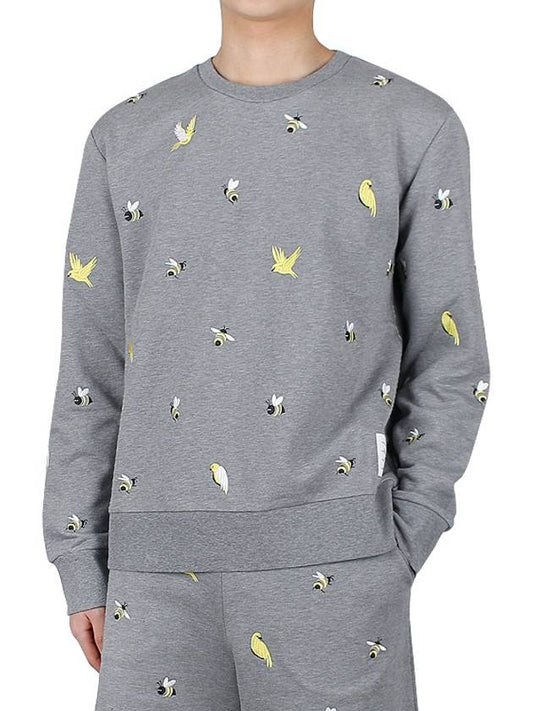 Embroidered Crew Neck Cotton Sweatshirt Grey - THOM BROWNE - BALAAN 2