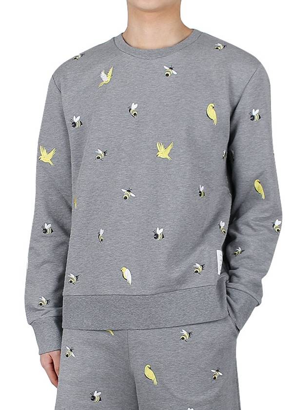 Embroidered Crew Neck Cotton Sweatshirt Grey - THOM BROWNE - BALAAN 3