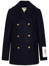 Women's Logo Patch Breasted Peacoat Dark Blue - GOLDEN GOOSE - BALAAN 1